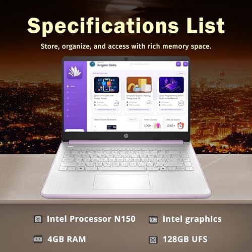 Image of HP Stream 14 inch HD Laptop, Intel Processor N150, 4GB RAM, 128GB UFS, Intel Graphics, Webcam, Bluetooth, Windows 11s, Purple (Renewed)
