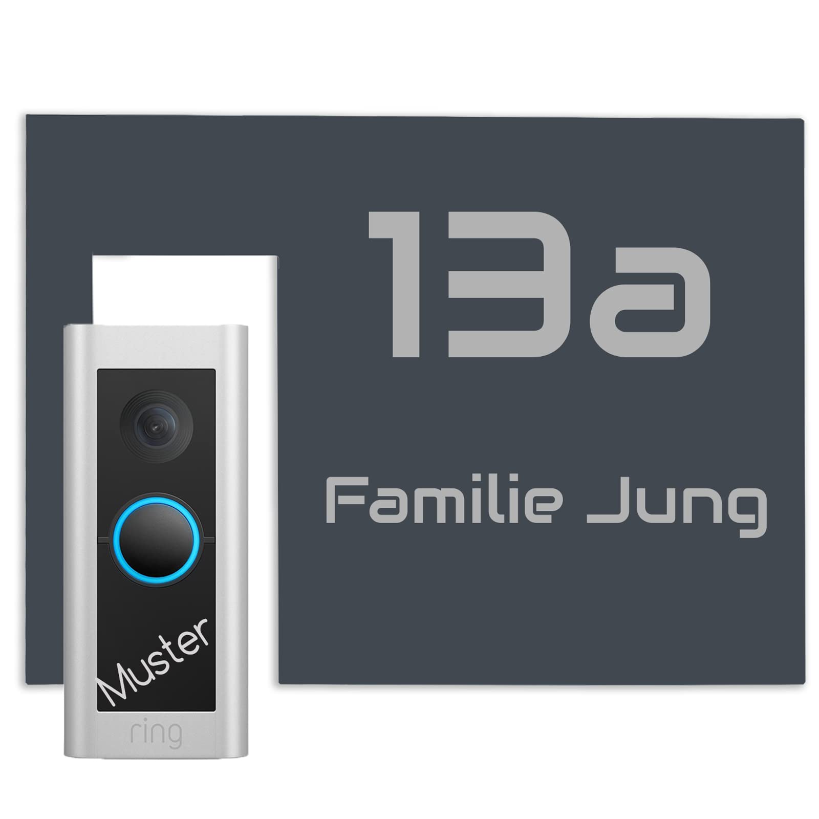 Jung Edelstahl Design Modernes V2A Edelstahl Türschild anthrazit optimiert für Ring Videotürklingel Pro Kabel Klingelschild 20x15 cm Haustürschild mit Hausnummer und Namen individuell personalisierbar