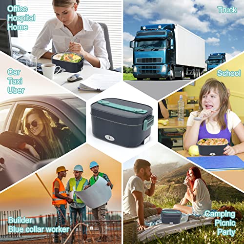 Samshow Electric Lunch Box,75W Heated Lunch Box Food Heater For Adult/Work/Car/Truck/Home, 12V 24V 110V Lonchera Electrica Para El Almuerzo, Designed With Sealing Cap To Leaking & Large Utensil #TOP7