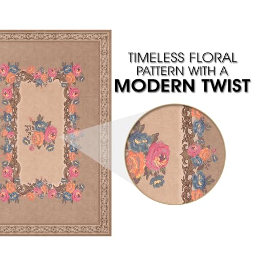Image of Cloth Fusion Rectangular Velvet Floral Centre Table Cover Cloth, Table Cloth With Elegant Floral Pattern For Living Room (40x60 Inch, Fawn)