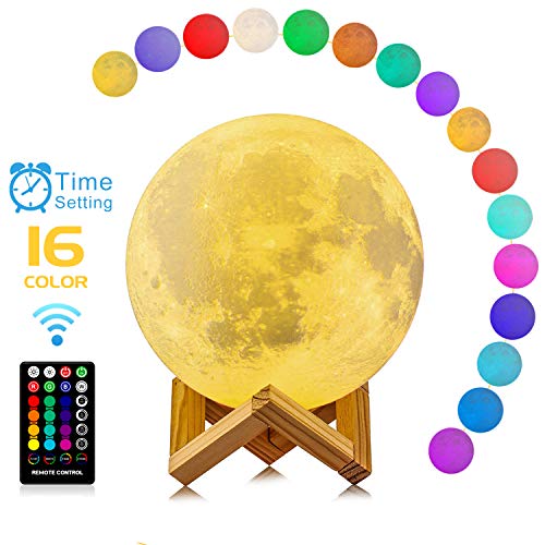 Moon Lamp, 3D Printing 16 Colors RGB Led Moon Light with Stand