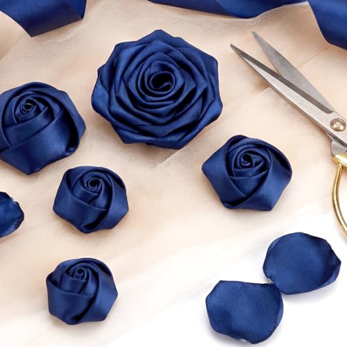 Image of woric Navy Ribbon 1 1 /2 Inch 60 Yards Blue Satin Ribbon for Baby Bridal Shower Wedding Graduation Leis Handmade Roses Bows Flower Bouquet Crafts Gift Wrapping