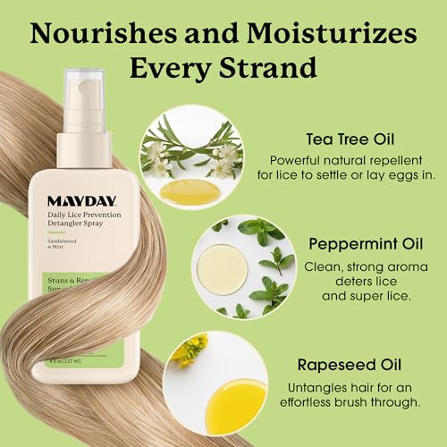 Image of MAYDAY Daily Lice Prevention Detangler Spray 8oz, Sandalwood & Mint | Leave-In, Hair & Scalp Nourishment, Non-Toxic & Pesticide-Free, Scientifically Proven Lice & Super Lice Prevention