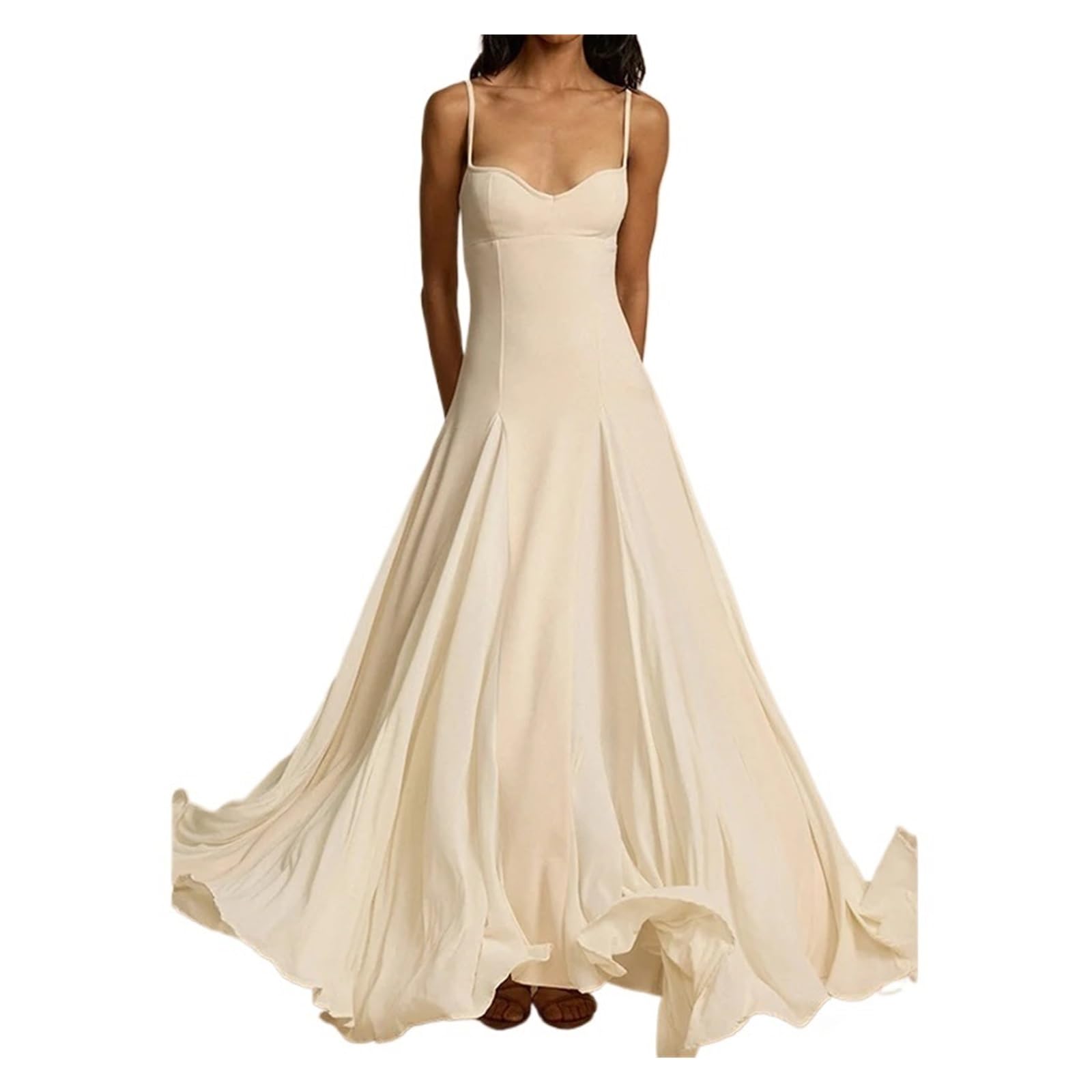 Fond De Robe Femme Robe longue plissée décontractée for femme, coupe slim, sans manches, à bretelles, style évasé