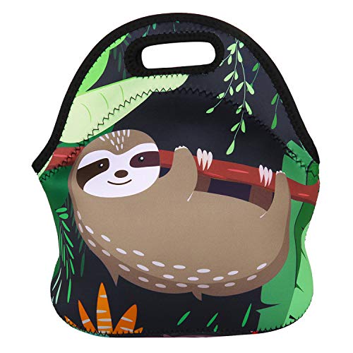 Violet Mist Neoprene Sloth Lunch Bag Animal Insulated Waterproof Lunch Tote Bag Cartoon Reusable Lunch Box Containers Organizer Food Carrying Bento Lunch Handbag for men Women Work Gifts