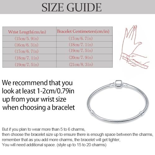 KUNSIR Snake Chain Charm Bracelets for Charm 925 sterling silver Jewelry Bracelet Fits Any Charm Gift for Women4
