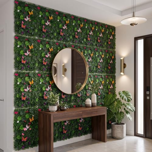 Image of Dekorly Artificial Grass Wall Panels | Indoor Outdoor Decoration | Garden, Floor, Balcony Home Decoration | Vertical Garden Artificial Wall Plants (Butterfly Mat, 58cm x 40cm)
