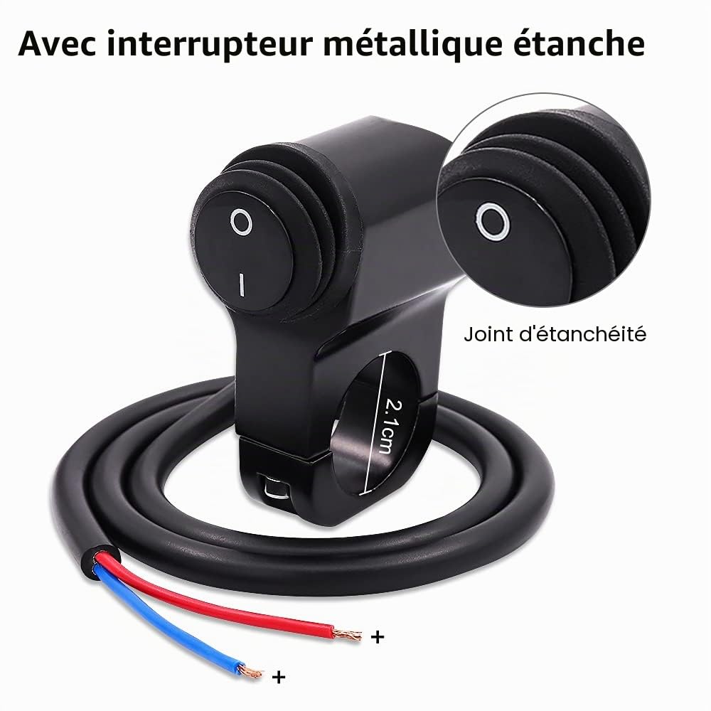 Biqing 2PCS Moto Phare Projecteurs avec Interrupteur étanche,Universal 12V/24V Phares LED Moto Phare Lumière Auxiliaire pour Motos et Voiture Feux de Travail Lampe LED Projecteur Spot