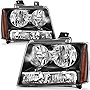 CCIYU Headlight Assembly For Chevy Avalanche 2007-2013,For Suburban 1500 2007-2014,For Suburban 2500 2007-2013 Black Housing Amber Reflector Clear Lens Headlamps