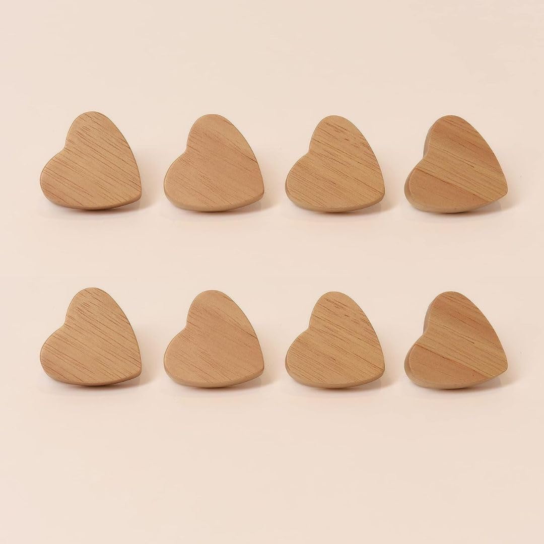 Möbelknöpfe Holz Herz 8 Stück - Schrankknöpfe Kinder, Holzknöpfe für Kommoden, Möbelgriffe Holz 8er Set