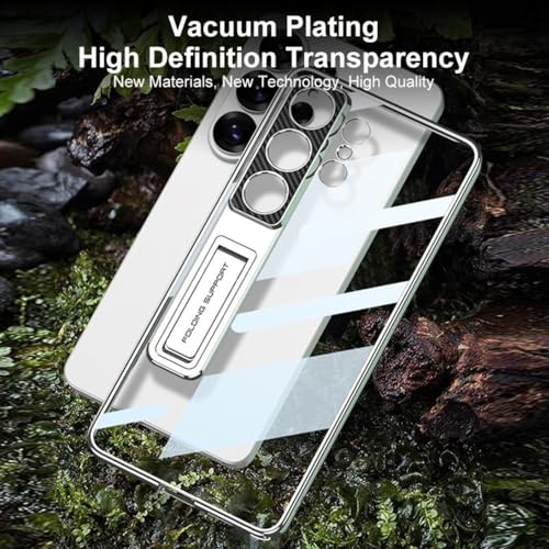 Image of TechTrendz for Samsung Galaxy S26 Ultra Back Cover with Stand, Electroplating Phone Case Clear Hard PC Kickstand Shockproof Cover for Galaxy S26 Ultra Camera Protection Cover (Silver)