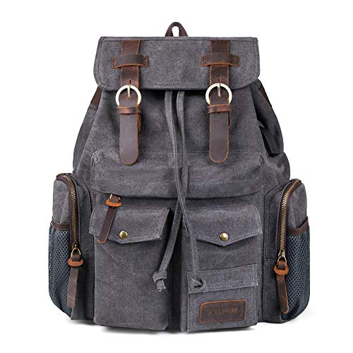 Canvas Backpack, Bookbag for Men Women with USB Charging Port, PKUVDSL Vintage Travel Rucksack or...