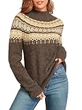 ZAFUL Women's Fair Isle Sweater Christmas Sweater Long Sleeve Floral Printed Knitted Pullover Tops