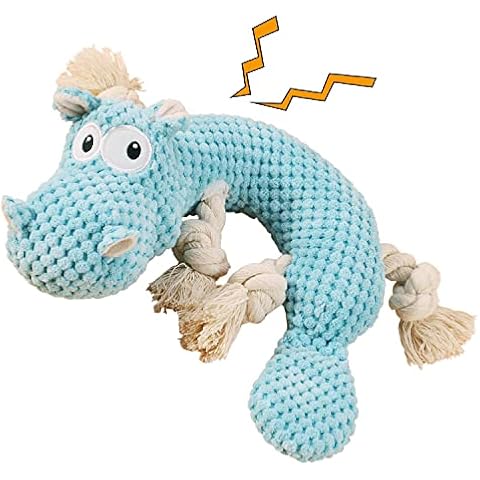 Annalovic Squeaky Dog Toys with Crinkle Paper, Dog Toy for Small,Medium,Large Dogs, Soft and Durable Hippo Dog Toy for Dog Teething and Entertaining. (Blue-Hippo) Cover