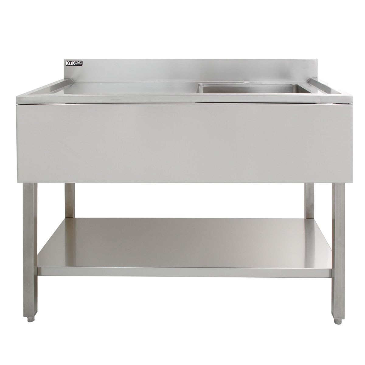 Fregadero de Cocina 120cm Izquierda – Acero Inoxidable 201, Seno Profundo, Escurridor Izquierdo con Pies Ajustables, Protector contra Salpicaduras+Tapón Colador GRATIS, Lavabo Comercial Profesional