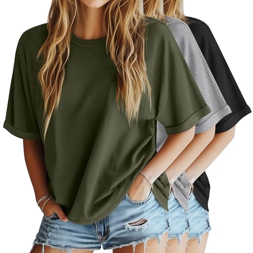 トップス R&D.M.Co- HALF SLEEVE ROOMY SHIRTS Riyiper 3 Pack Womens Oversized T Shirts, 3-Color, Small | Baggy