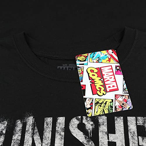 Marvel Punisher Text Camiseta, Black, Large para Hombre