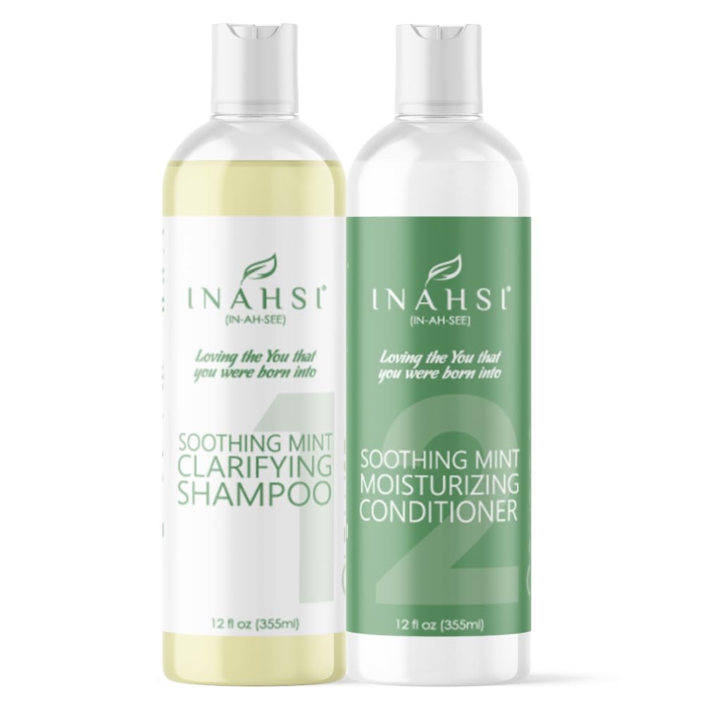 Inahsi Clarifying Shampoo and Conditioner Collection | Clarifying Shampoo & Soothing Mint Conditioner | Hair Products for Naturally Curly Hair | Made in the USA
