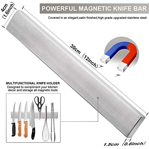 Ninonly Magnetic Knife Holder 30cm(12inch) Magnetic Knife Strip Self Adhesive Kitchen Utensil Organizer Knives Storage Magnetic Knife Rack Self Adhesive Secure & Easy Storage Kitchen Knives Rack - Image 3