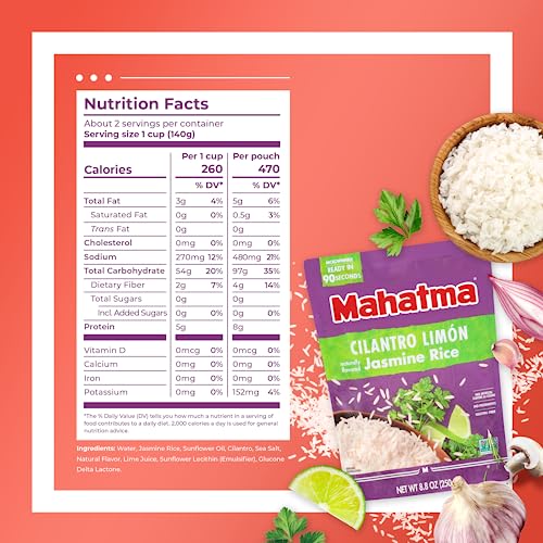 Image of Mahatma Ready to Heat Cilantro-Limon Jasmine Rice, Pack of 6 | Single-serve 8.8-ounce instant rice pouches, microwaveable in 90 seconds, vegan, gluten-free, non-GMO