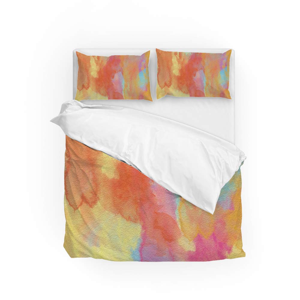 Housse de couette dégradé orange jaune Queen avec 2 taies