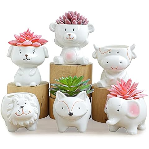 Succulent Plant Pots, Small Succulent Plant Pots with Drainage, Mini Cute Animal Plants Pots Cartoon Ceramic Pots for Indoor Cactus Flower Plants Set of 6 Cover