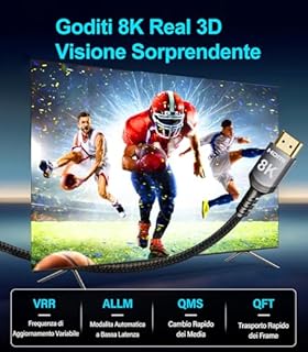 Sniokco 8K 4K Cavo HDMI 2.1 48Gbps 10 Metri, Certificato Alta Velocità Cavi HDMI® 0.01ms 4K 240Hz 165Hz 120Hz 8K 60Hz eARC Netflix HDCP 2.3 2.2 DTS:X HDR10+ TV Monitor Proiettore Sky-Q