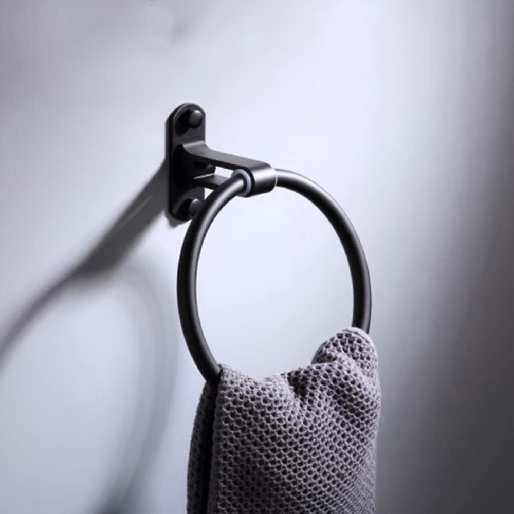 Porte-serviettes de salle de bain noir mat anneau serviette 55cm