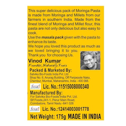 Image of Naturally Yours Moringa Macaroni Pasta | Shigru Leaf, Millet & Whole Wheat | No Maida, Not Fried | No Onion No Garlic, Jain Friendly | High Protein | Ready in 5 Minutes | 175g Pack