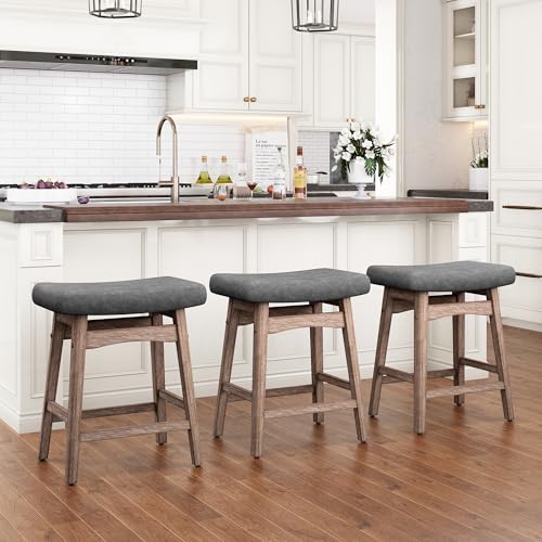 Image of PHI VILLA Counter Height Bar Stools Set of 3, Solid Wood Barstools