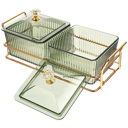 Cabilock Divided Fruit Plates with Lid Multi-grid Storage Plates Kitchen Fruit Dish Home Snack Serving Plates with Tray Party Food Storage Box