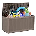 Vixzen 100 Gallon Resin Deck Box, Lockable Outdoor Storage Box for Patio Cushions Storage Furniture,Garden Tools, Pool Supplies, Weatherproof and UV Resistant- Light Brown