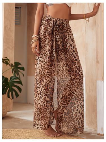WDIRARA Women's Leopard Print Sheer Wrap Beach Long Skirt Sarong Chiffon Cover Ups Skirt4