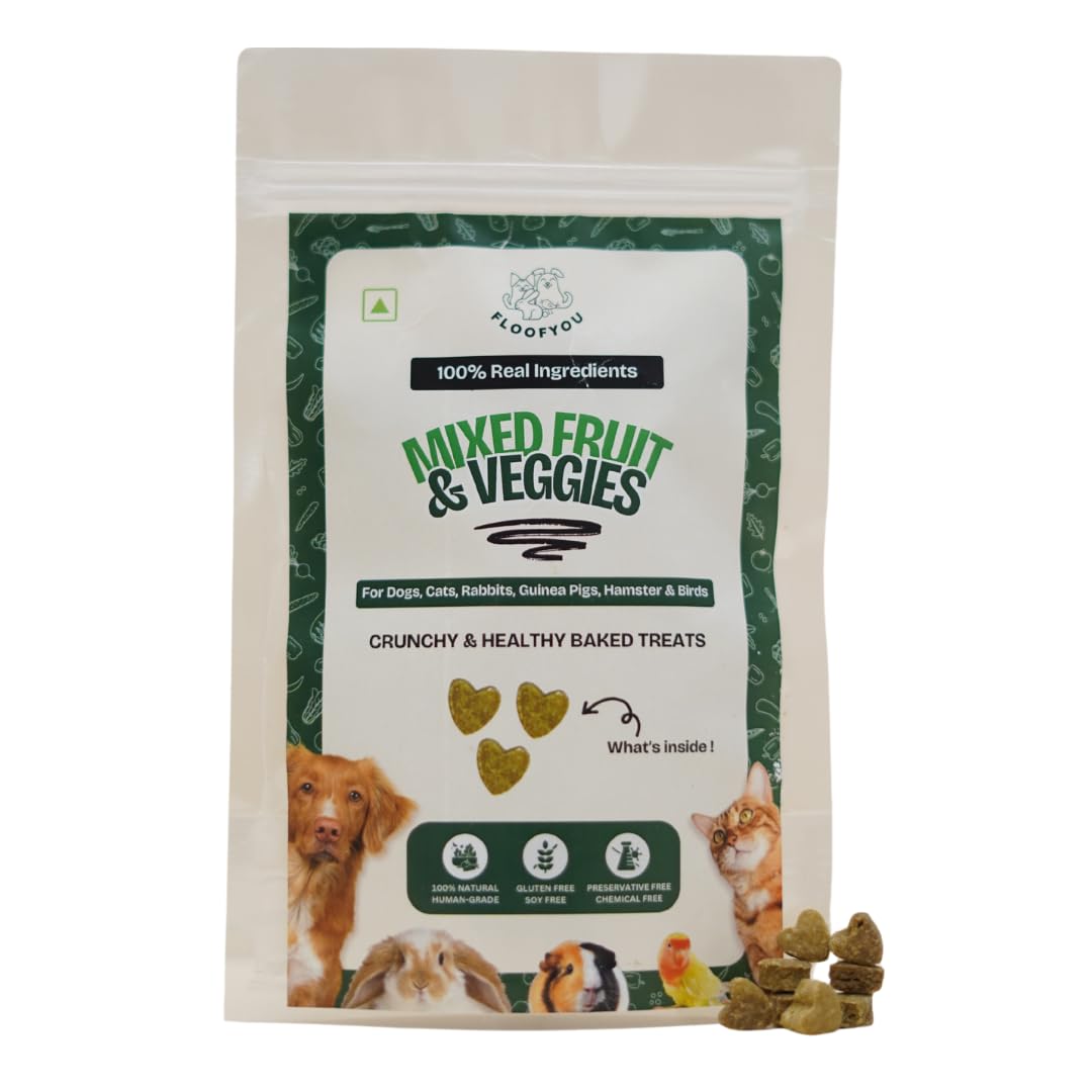 FloofYou Mixed Fruit & Veggies Cookies Pure Veg Small bite-Sized Natural Healthy Treat for Rabbit, Guinea-Pig, Hamster, Bird and Small Animals