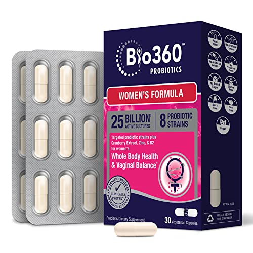 Bio360 Probiotics for Women | Vaginal & Digestive Health | Targeted Womens Daily Care Formula | Cranberry, Zinc and Vitamin B2 | 30 Vegan Woman Supplements