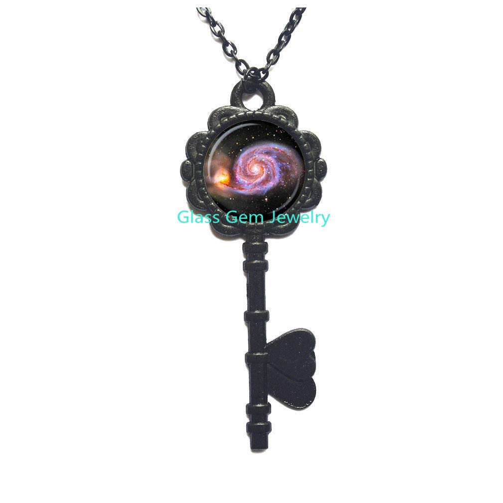 Galaxy Pendant,Galaxy Nebula Key Necklace,Universe Jewelry,Space Key  Necklace,Space Pendant,Q0274