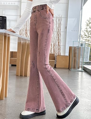 SEAUR Girls Jeans Elastic Waistband Washed Jeans Fashion Stretch Bell Bottom Denim Pants Casual Baggy Trousers with Pockets3