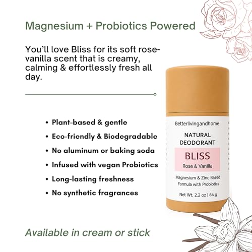 Image of Natural Deodorant Stick - 64 gm | Probiotics + Magnesium | Deodorant for Men & Women | Natural formula and Chemical free| Good for all skin types | Essential Oils Scented (Rose & Vanilla)