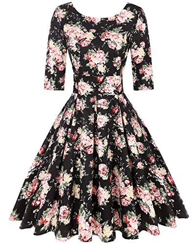 Image of MINTLIMIT Women's 1950s Retro Vintage Cocktail Party 3 /4 Sleeve Swing Dress