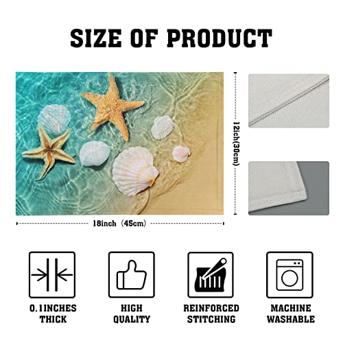 Seashell Starfish Placemats Set Of 4 Washable Linen Beach Place Mats 12X18Inch Ocean Blue Table Mats For Dining Table Farmhouse Kitchen Decor #TOP3