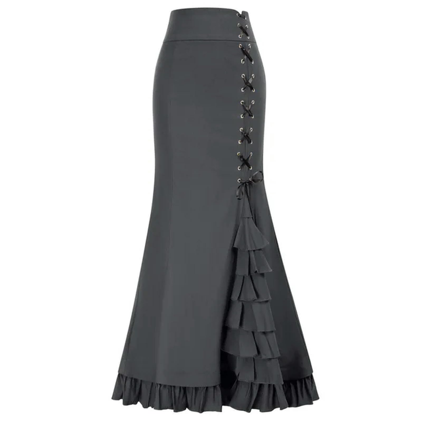 Falda de Cola de pez con Volantes Steampunk para Mujer-Gris Oscuro-S