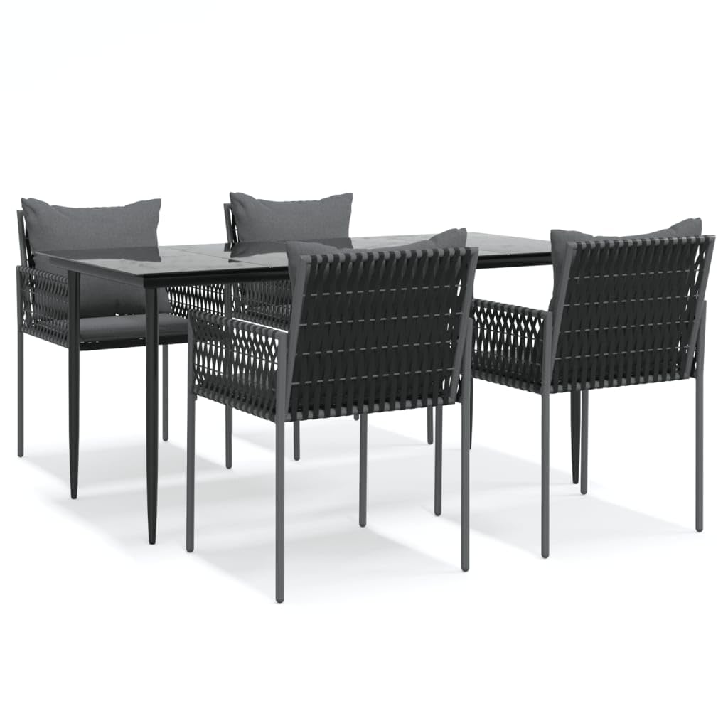 Gecheer Conjunto Mesa y Sillas Jardin de Ratán y Acero Juego Comedor jardín 5 Piezas Negro Muebles Jardin Exterior con Cojines,Mesa y Sillas Terraza Balcón Longitud Mesa 160 cm