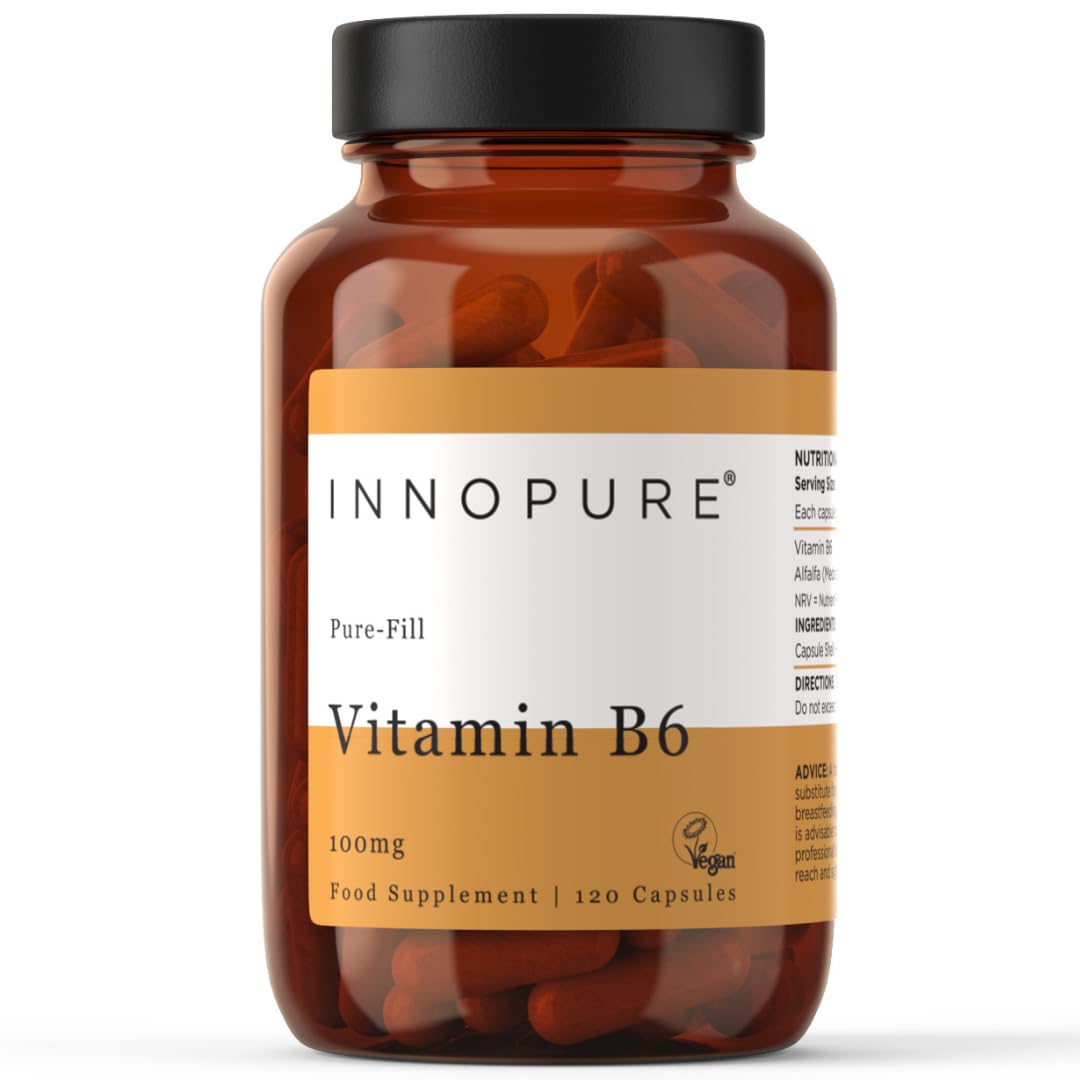 INNOPURE Vitamin B6 Capsules 100mg - Pure-Fill (No Fillers or Binders) High Strength Vitamin B6 Supplement, 1 Daily Capsule (Not Tablets) 120 Capsules