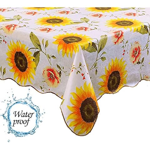 PlentifulHome Waterproof Sunflower Tablecloth 60x90 Inch Cover