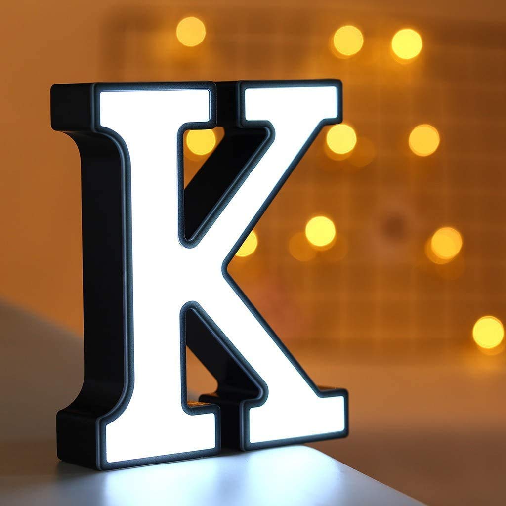 LED Alphabet Light, 26 English Alphabet Night Lamp LED Shape Decorative Lights Small Night Light for Home Birthday Party Outdoor Bars Cafes Decorated (K)