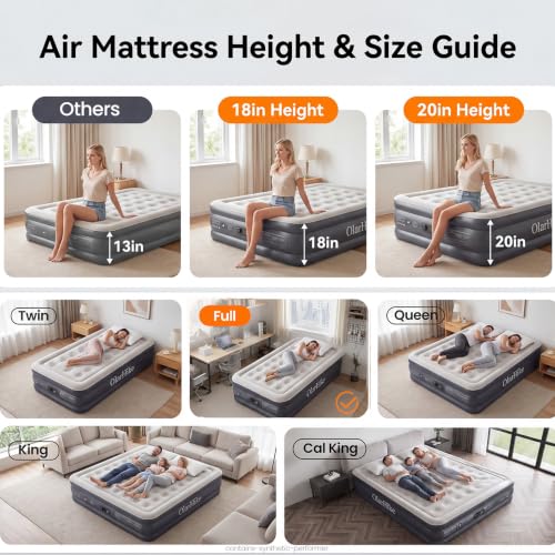 Image of OlarHike Full Air Mattress Built-in Pump，20 inch Air Bed for Home,600LBS
