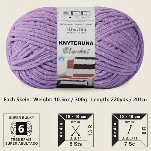 Image of #6 Super Bulky Blanket Yarn for Crocheting - 4 Skeins(Each 10.5oz /300g, 220yds /201m), Chunky Chenille Thick Plush Big Soft Yarn for Crocheting Knitting Blankets, Purple