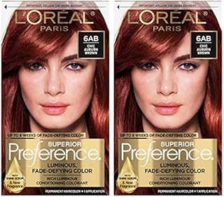L'Oreal Paris Superior Preference Fade-Defying + Shine Permanent Hair Color, 6AB Chic Auburn Brown, Pack of 2, Hair Dye