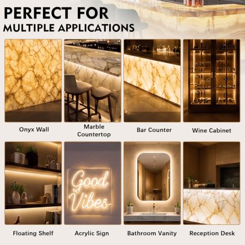 Image of 6.56ft x 9.45in Flexible LED Light Sheet, Cuttable Ultra Thin Backlight Panel 24V Dimmable 3000K Warm White, Dot-Free Even Illumination for Stone, Acrylic, Cabinet & Commercial Display Lighting