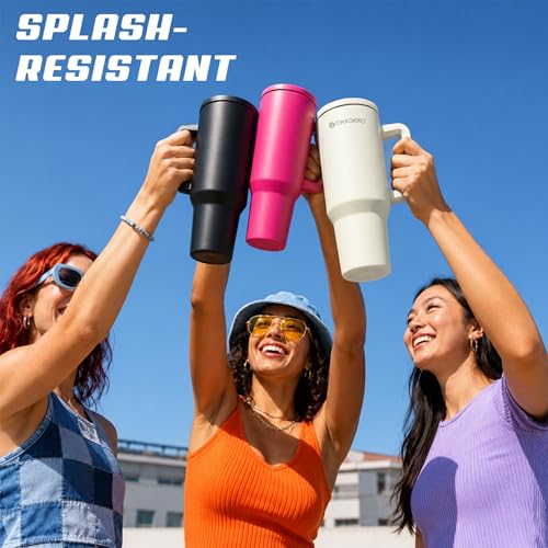 Image of CHKOKKO Stainless Steel Tumbler with Straw & Side Handle 1200ML Leak-Proof Travel Mug | Hot and Cold Double Insulated 1.2L Premium Water Bottle for Travel Gym & Office Use